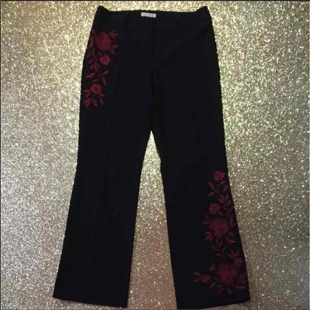 Black and red embroidered pants